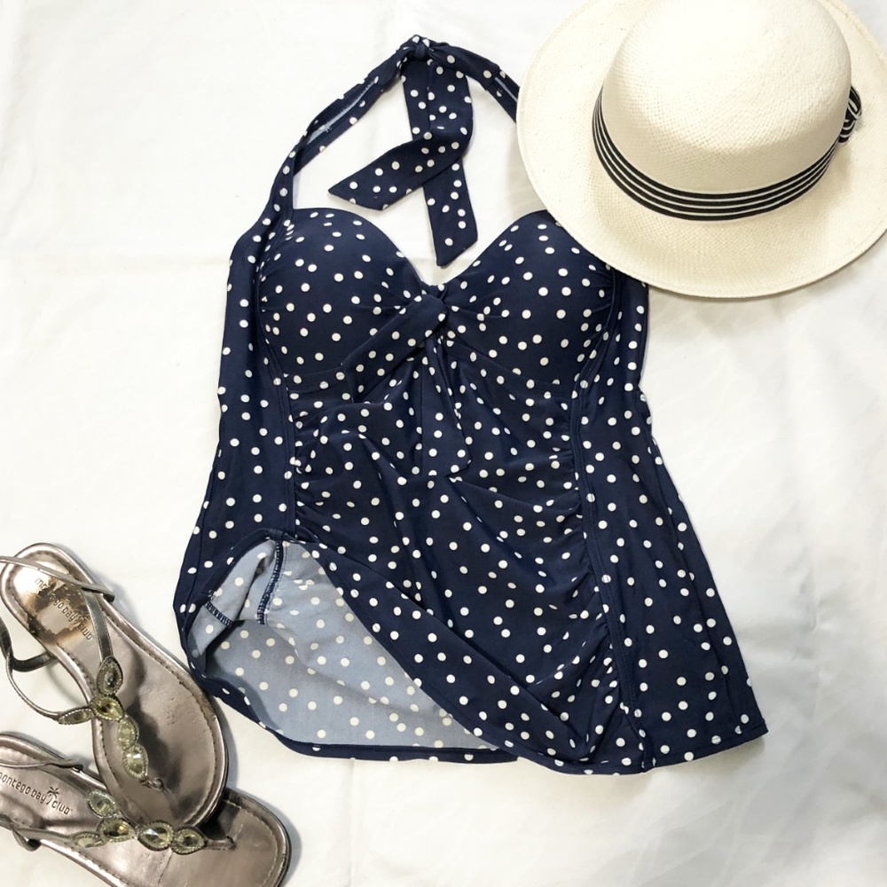 ✨2/$15 Merona | Vintage inspired polka dot halter neck swim top